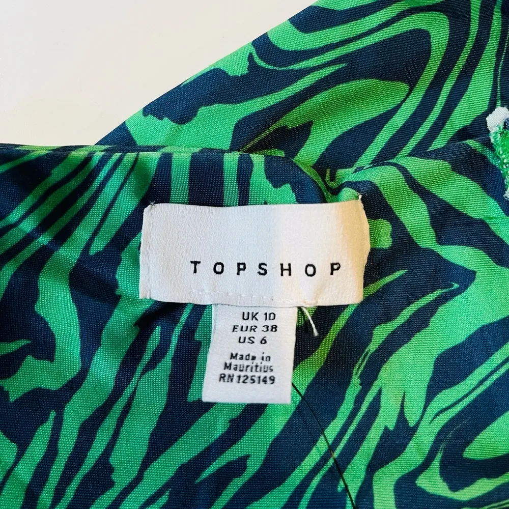 Topshop Front Tie Zebra Pattern Bandeau Tube Top Green Blue Size 6 - Image 4