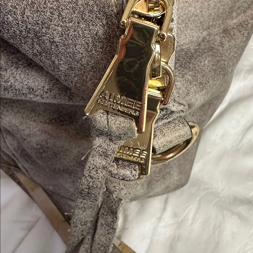 Aimee Kestenberg  PearlizedGray Leather Handbag - Image 3