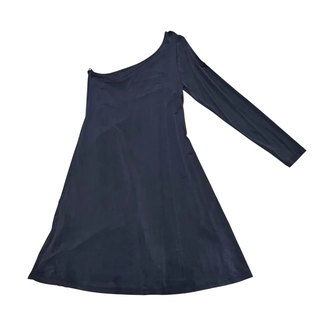 Anthropologie Eri + Ali Navy Blue Alessandra One Shoulder Long Sleeve Dress - Image 3