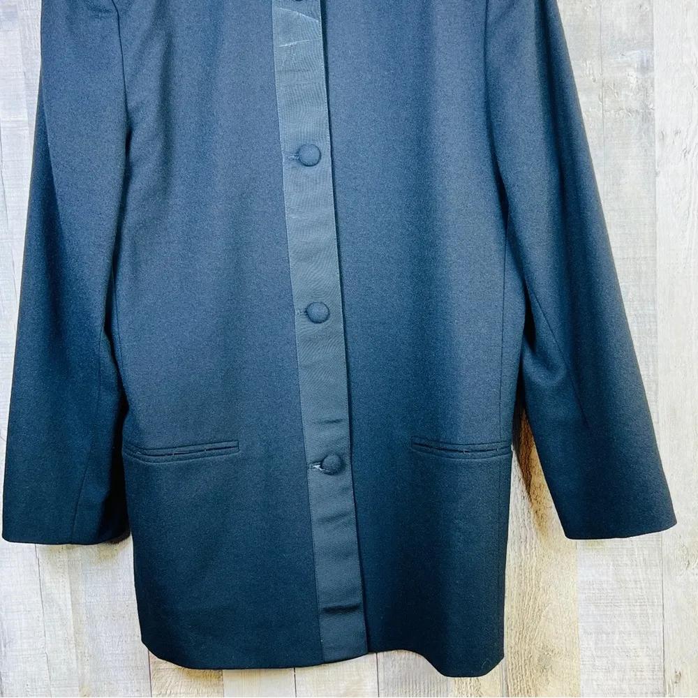 Ann Taylor 100% Wo Vintage Black Dress Coat with Button Front Lined w/Po… - Image 4