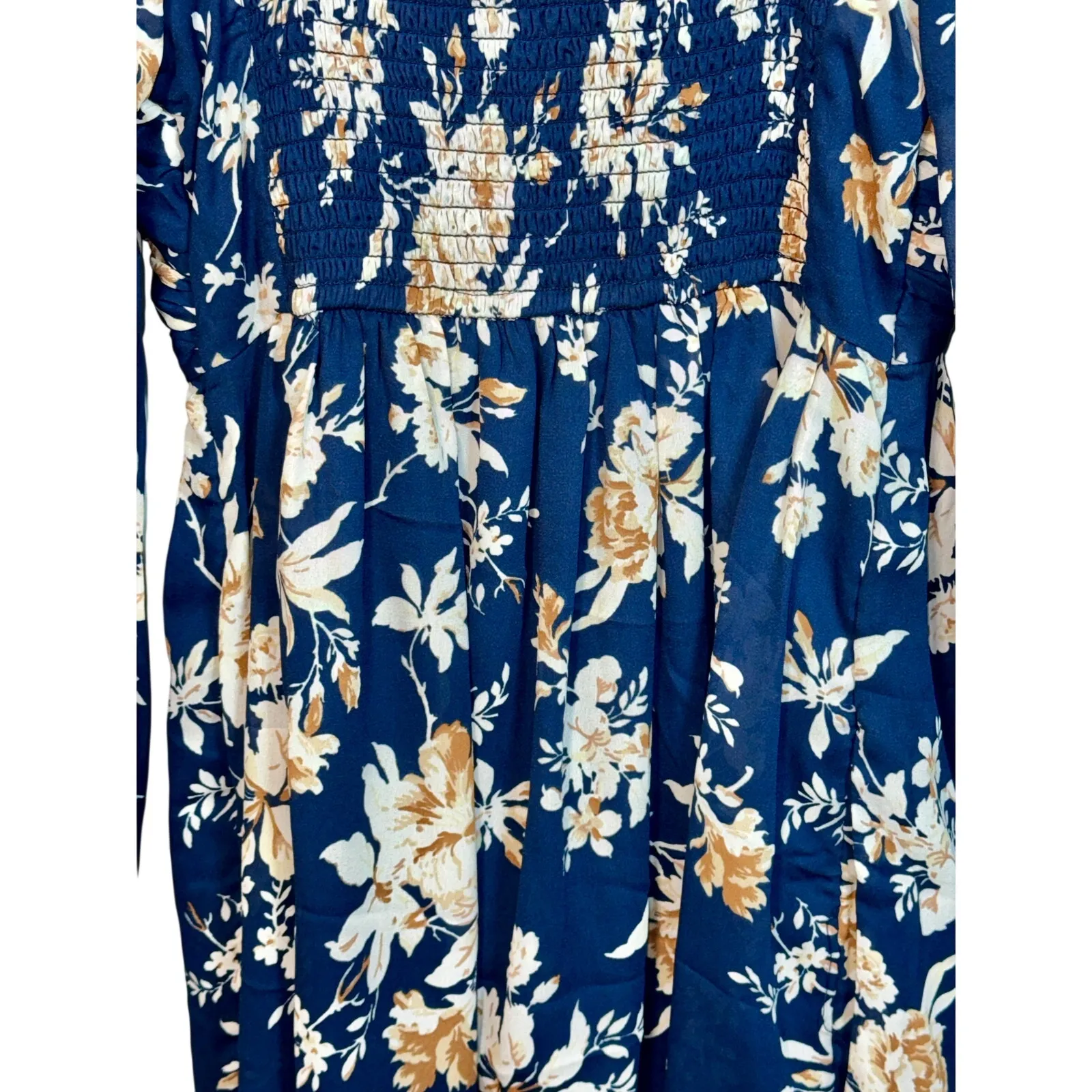 NEW Abercrombie & Fitch Blue Floral Smocked Long Puff Sleeve Mini Dress Women XS - Image 6