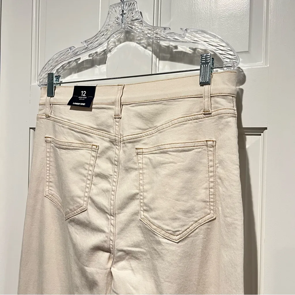 Lands End NWT High Rise Wide Leg Denim Jeans Ecru Size 12 Ivory Cream - Image 5
