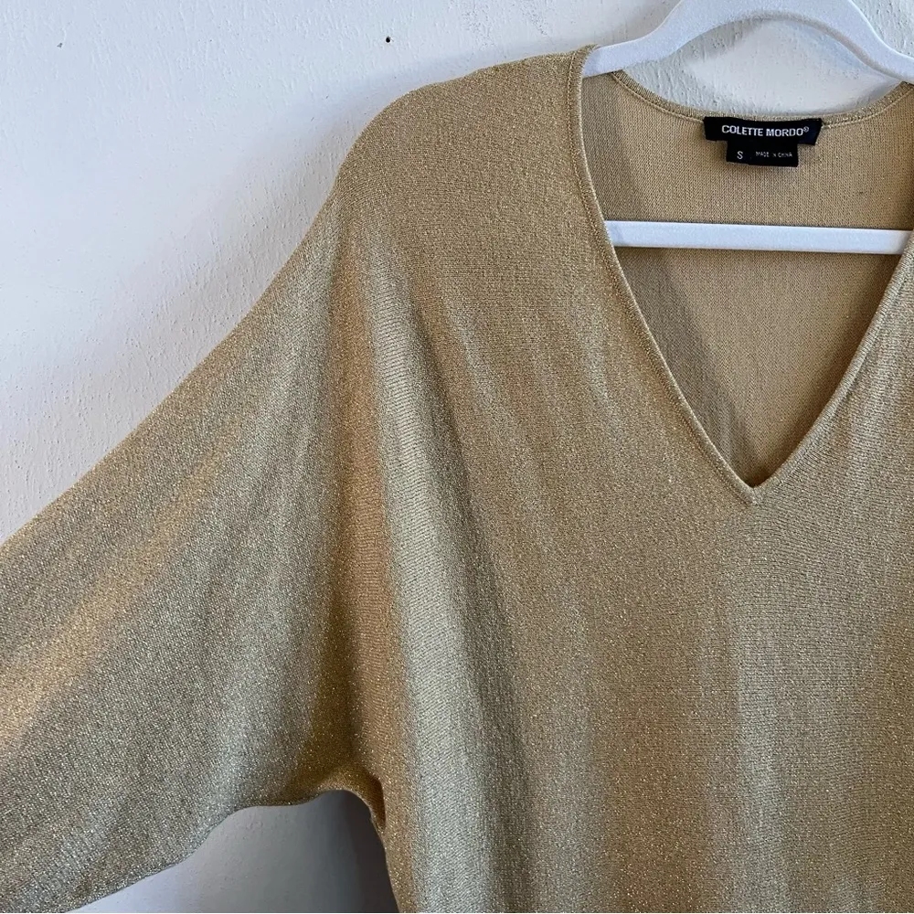Colette Mordo Dress Gold V Neck Dolman Sleeve Sweater Dress Sz S EUC - Image 4