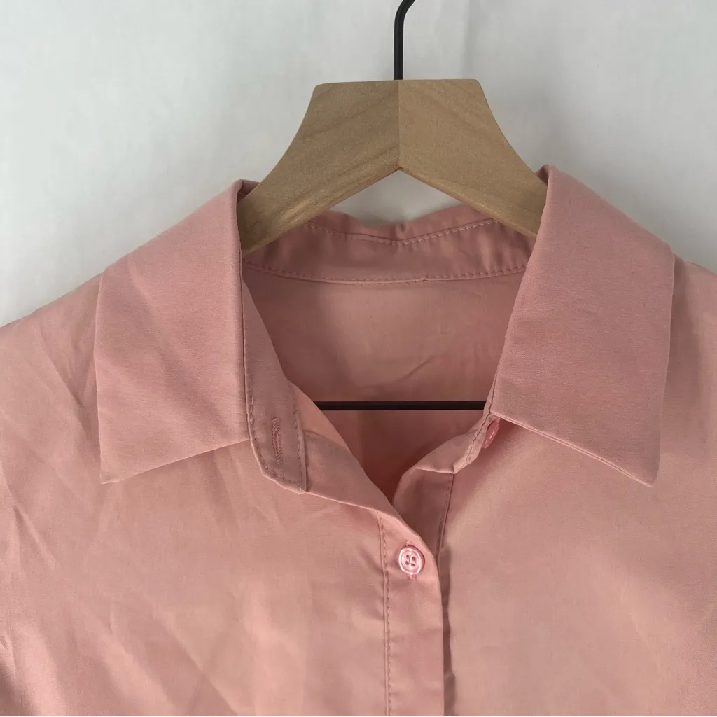 Emory Rose Pink Ruched Sleeve Women Long Line Button Front Top Side Slits Size M Size M - Image 2