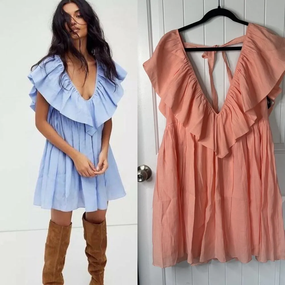 Free People x Ketevanna peach Anna ruffle mini‎ dress size - Image 2
