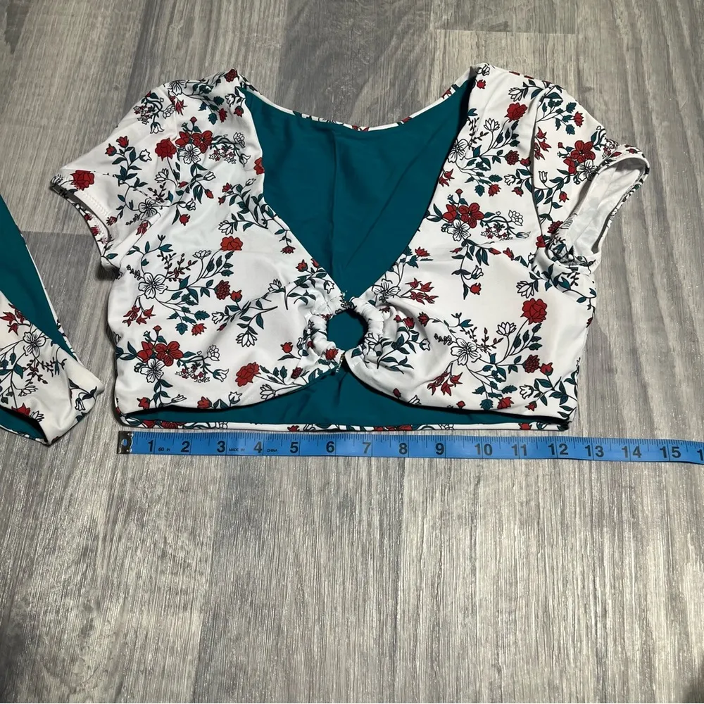 Zaful Teal Green White Floral Swim Suit Bikini Set; Medium - Image 5