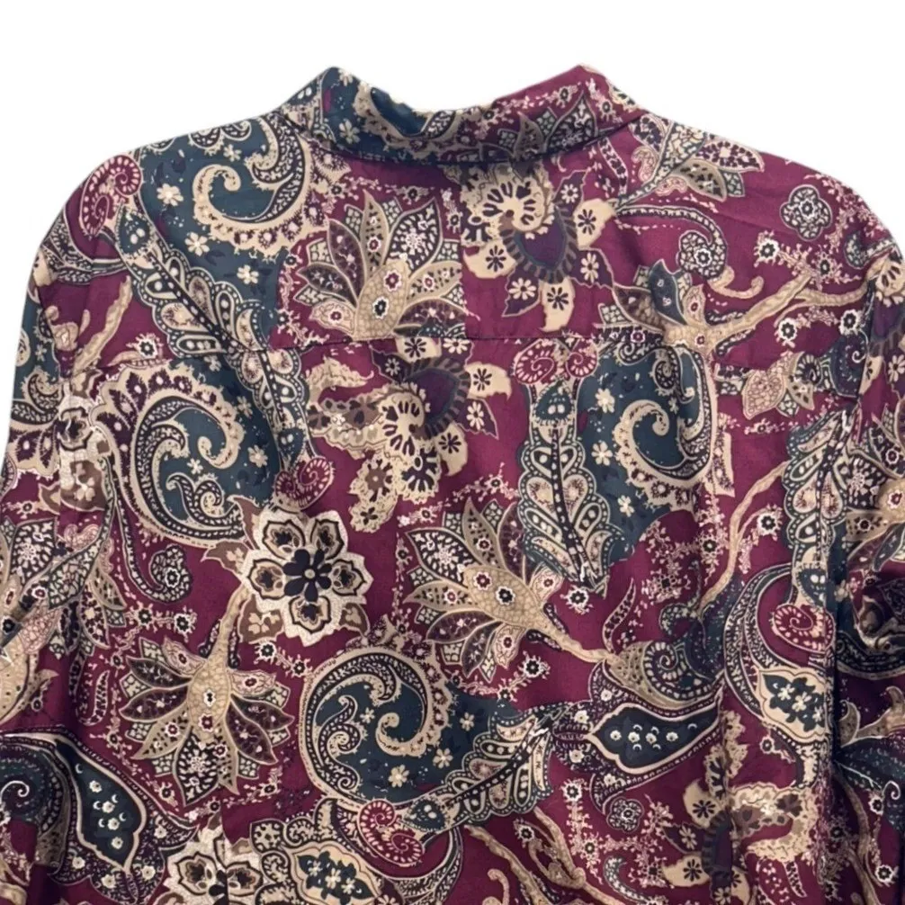 Chaps Paisley Button Up Blouse Maroon‎ 2X - Image 4