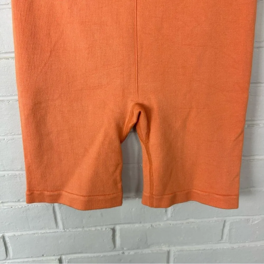 Fabletics High Rise Ribbed Tangerine Orange Athletic Biker Shorts Size M - Image 6
