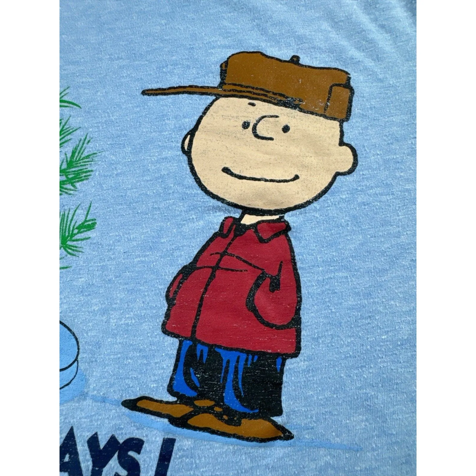 Peanuts‎ Snoopy & Charlie Brown Happy Holidays Sleep Shirt Blue Medium Christmas - Image 2