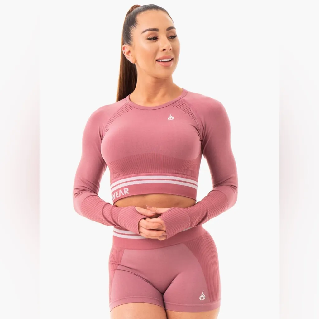 RYDERWEAR FREESTYLE SEAMLESS LONG SLEEVE CROP DUSTY PINK‎ WOMENS X-LARGE - Image 2