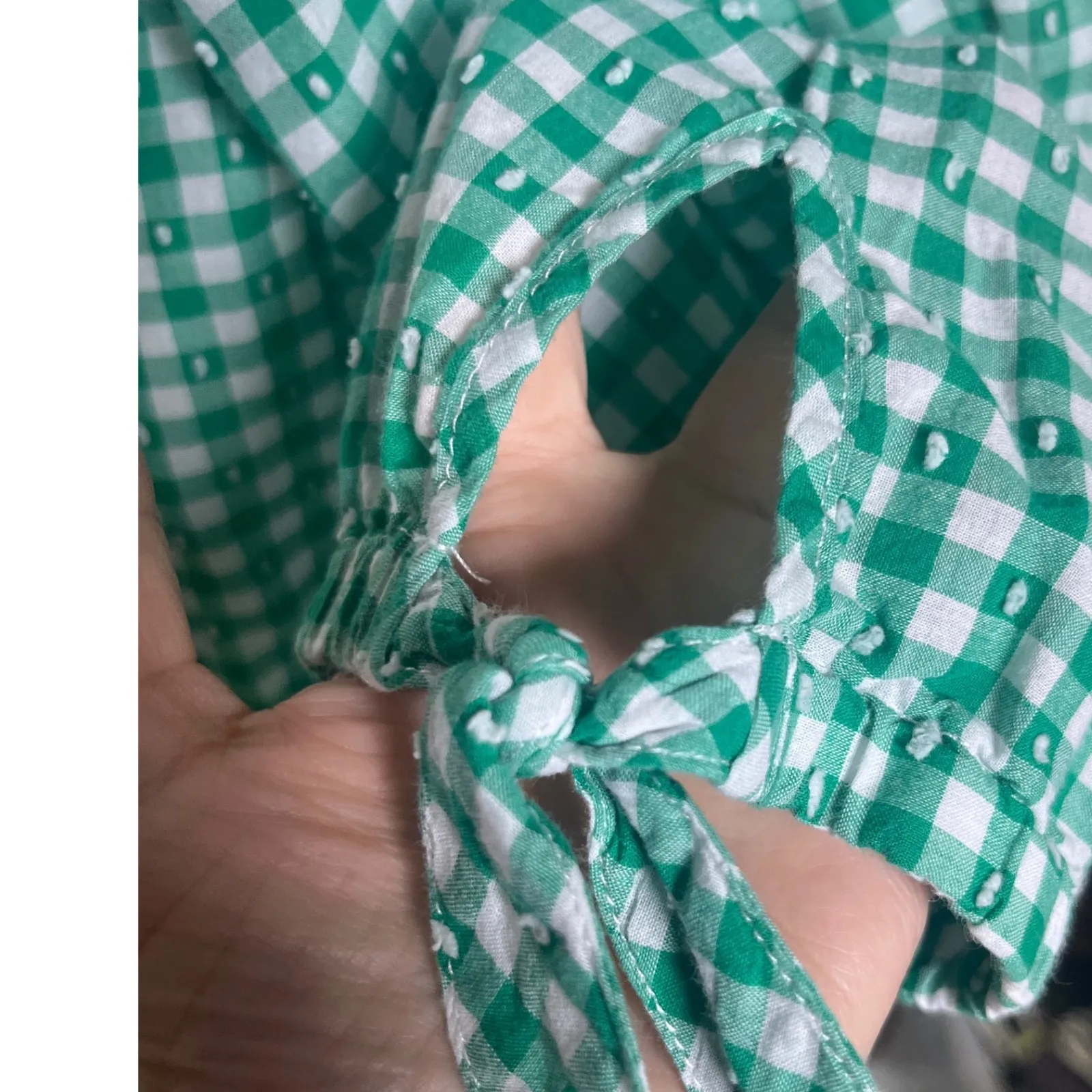 IZOD Womens Green‎ Gingham Check 3/4 Sleeve Square Neck Blouse Top - Image 3