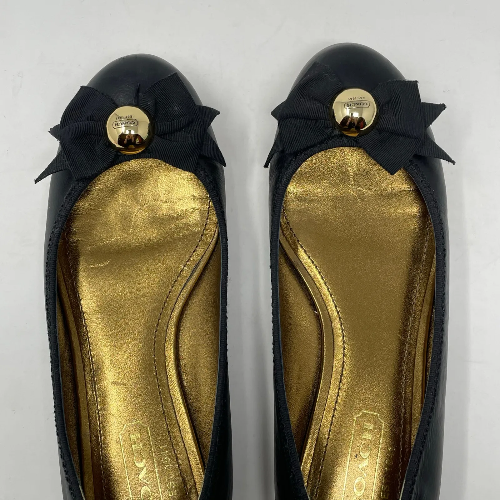 Coach Antonia Black Leather Classic Ballet Flats Shoes Bow Logo preppy Womens 7 - Image 6