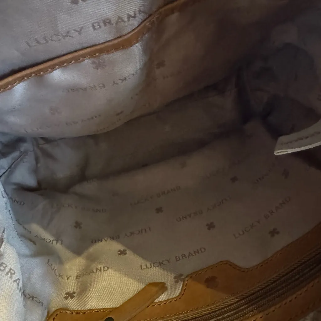 Lucky Leather Tote Shoulder Crossbody Bag with Tassel Cognac - Image 15