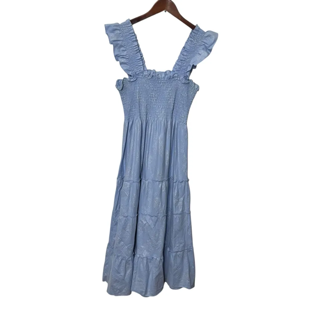 Hill House Ellie Nap Dress Women’s Large Light Blue Glitter Check Ruffle Sleeves - Image 2