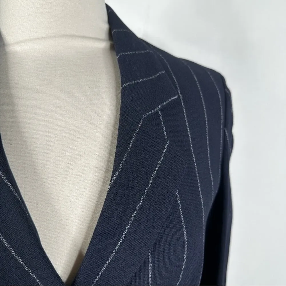Armani Collezioni Navy Blue Pin Striped Wool Blend Blazer Jacket Size 6 - Image 5