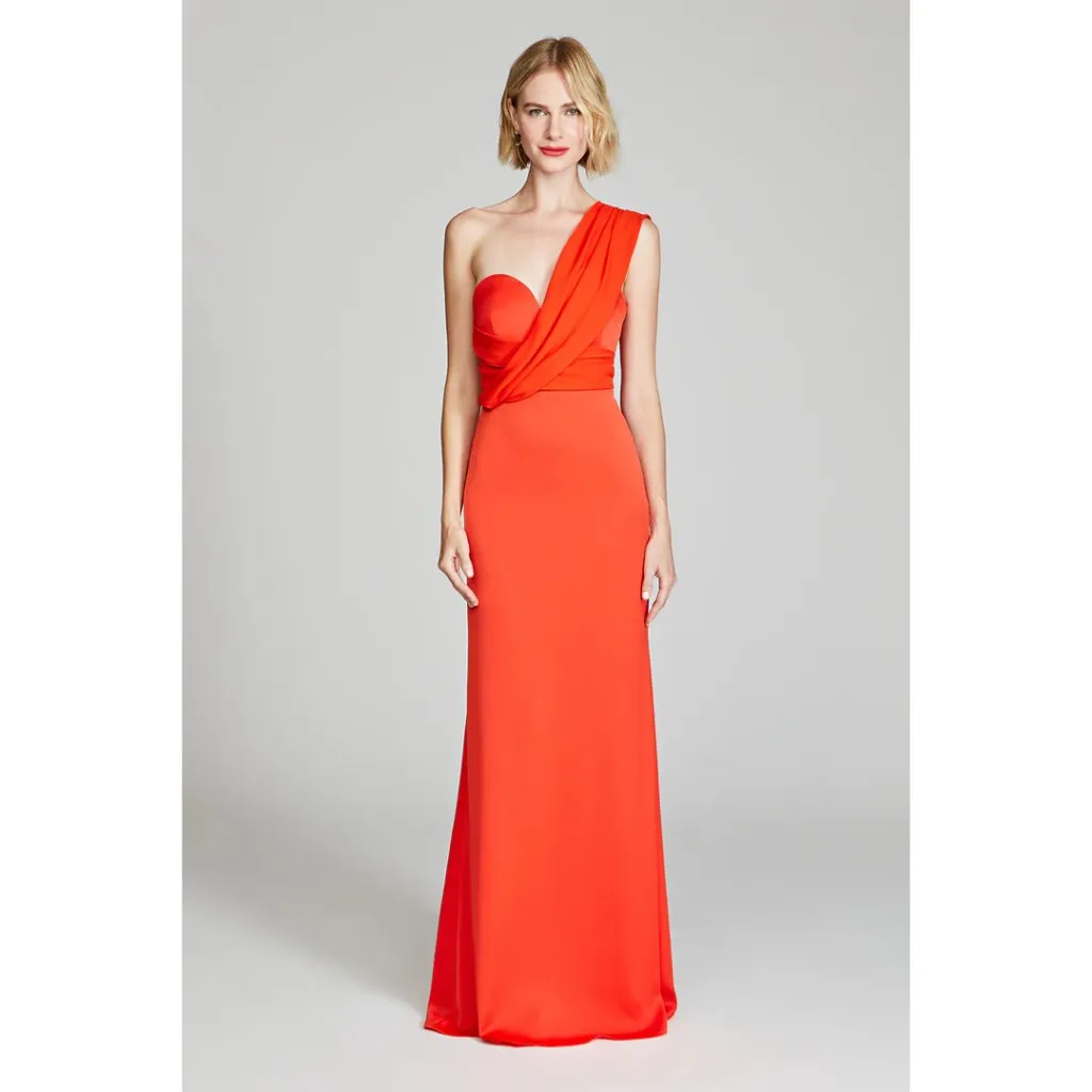 HALSTON Roselle One-Shoulder Cotton Blend Crepe Gown in Orange Spice Size US 2 - Image 9