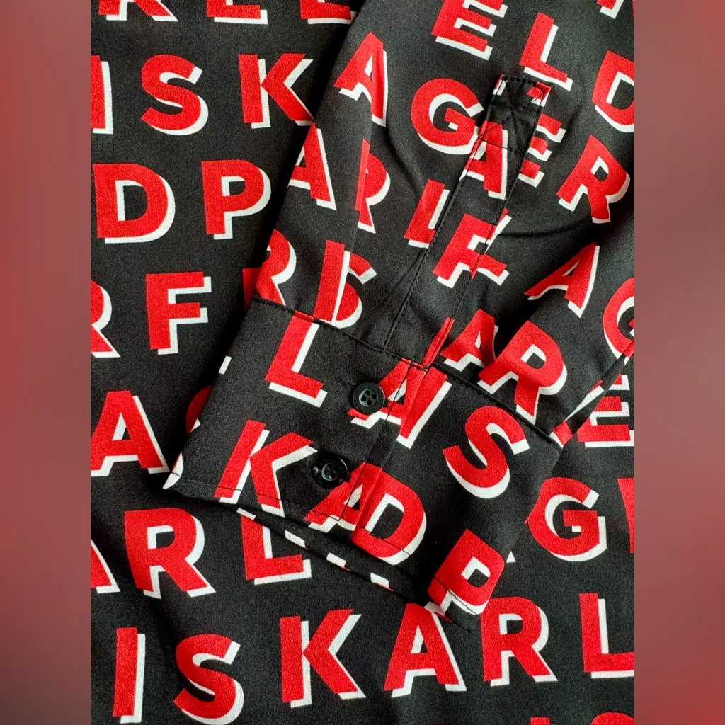 Karl Lagerfeld Paris Drop Shoulder Spell-Out Red & Black Blouse Size L NWT - Image 10