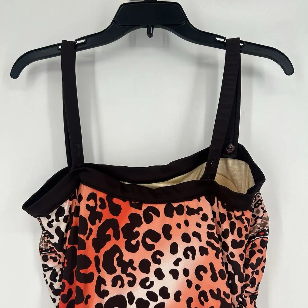 Maxine Boho Leopard Print One Piece Swimsuit Red Brown Ruched Size 16 - Image 6