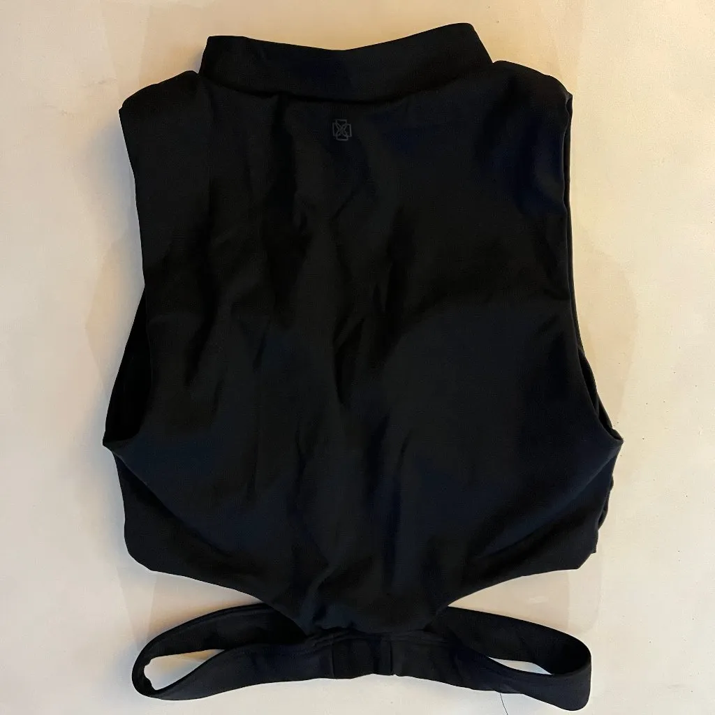 DEVON WINDSOR EMERY CROP TOP CUTOUT FULL ZIP BRA Small $98 Black - Image 6