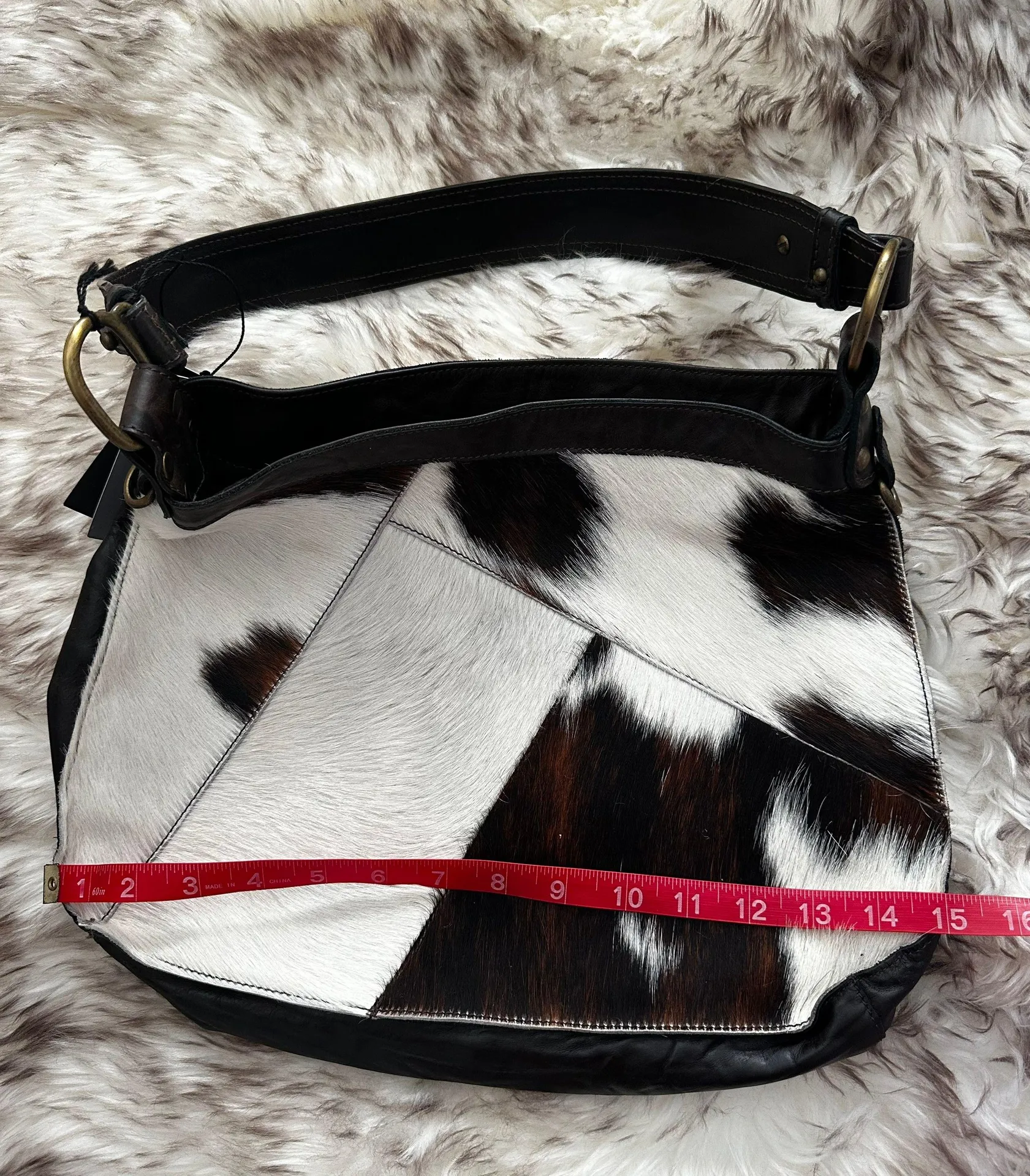 INNUE Italy Genuine Leather Cowhide Hair Hobo Bag Brand New Brown - Image 10