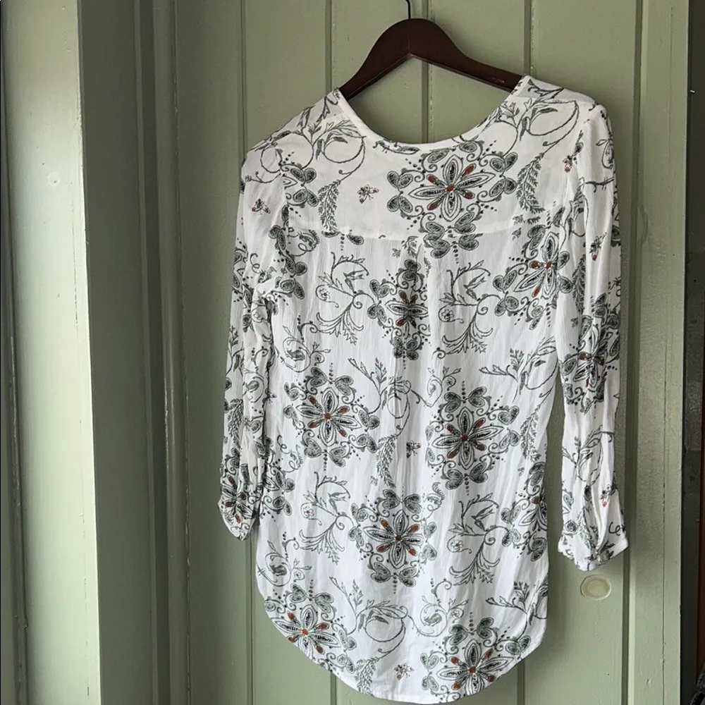 Hinge Boho Floral Top Rayon Womens Blouse Size Small V Neck - Image 8