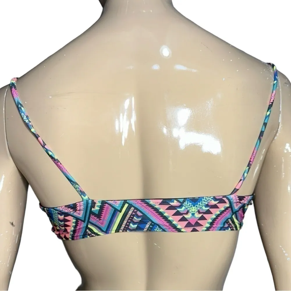 L*Space Women’s S Black Multi Color Aztec Geometric Print Tie Front Bikini Top - Image 5