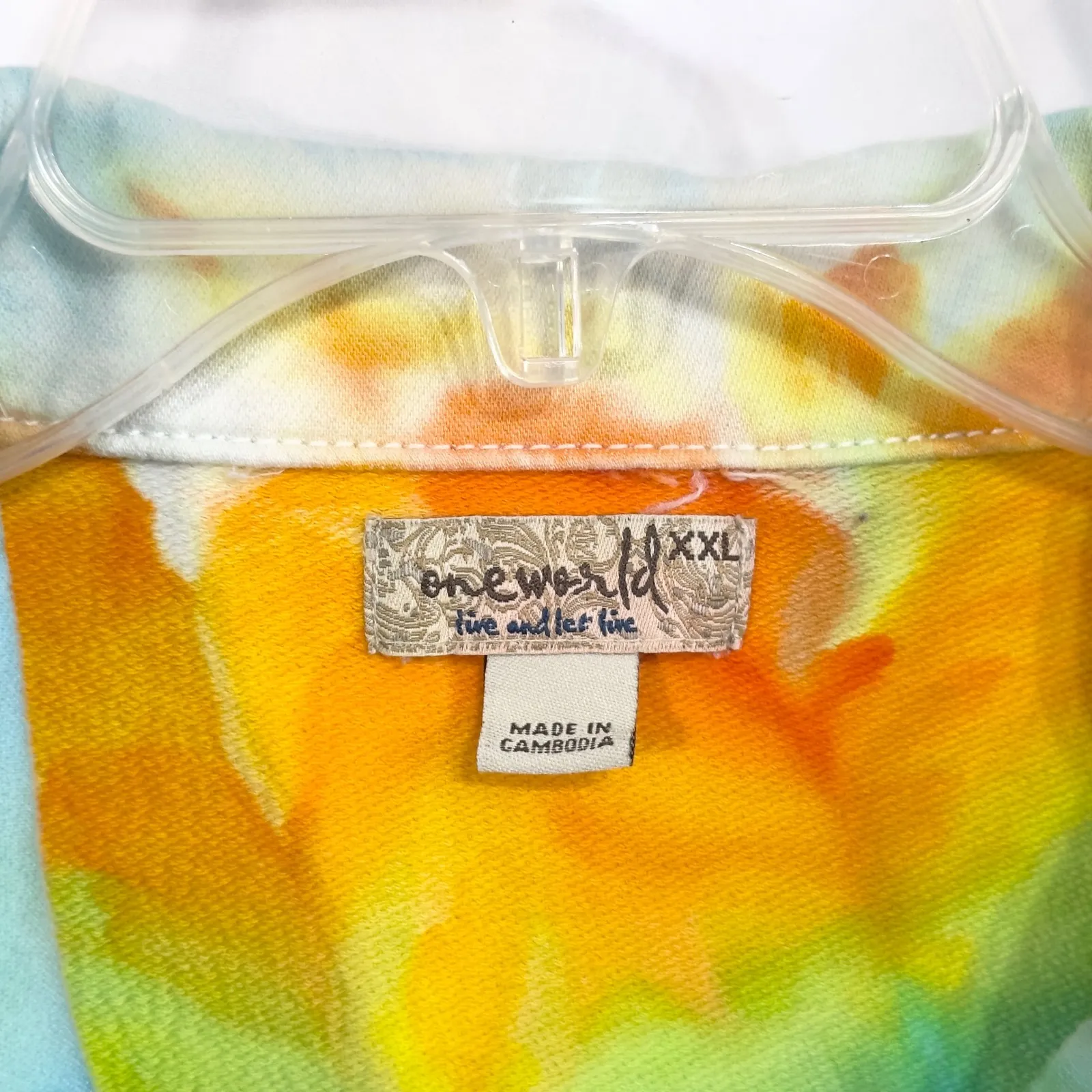 One World XXL Jacket Handmade Tie Dye Cropped Short Sleeve Rainbow Denim 185 - Image 3