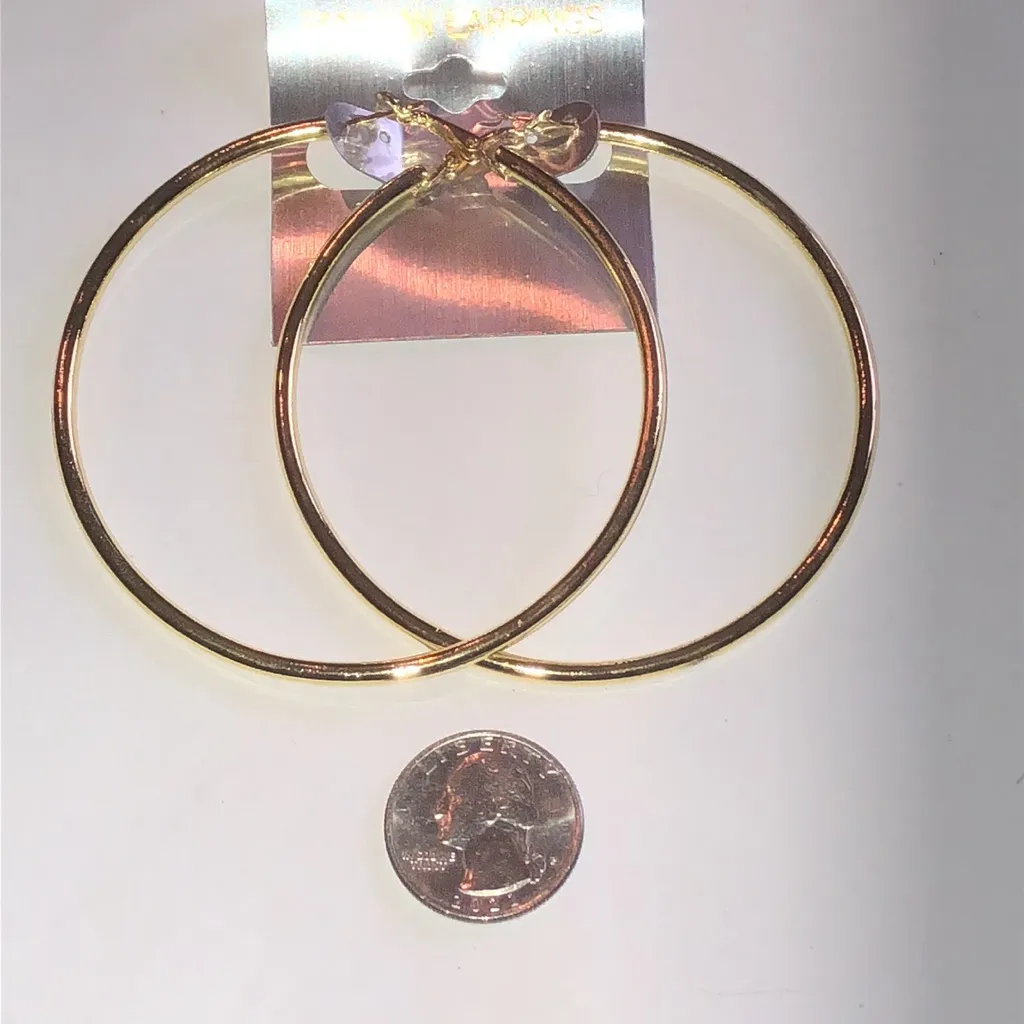 Huge Boho Gold Tone Retro Hoop Earrings - Image 4