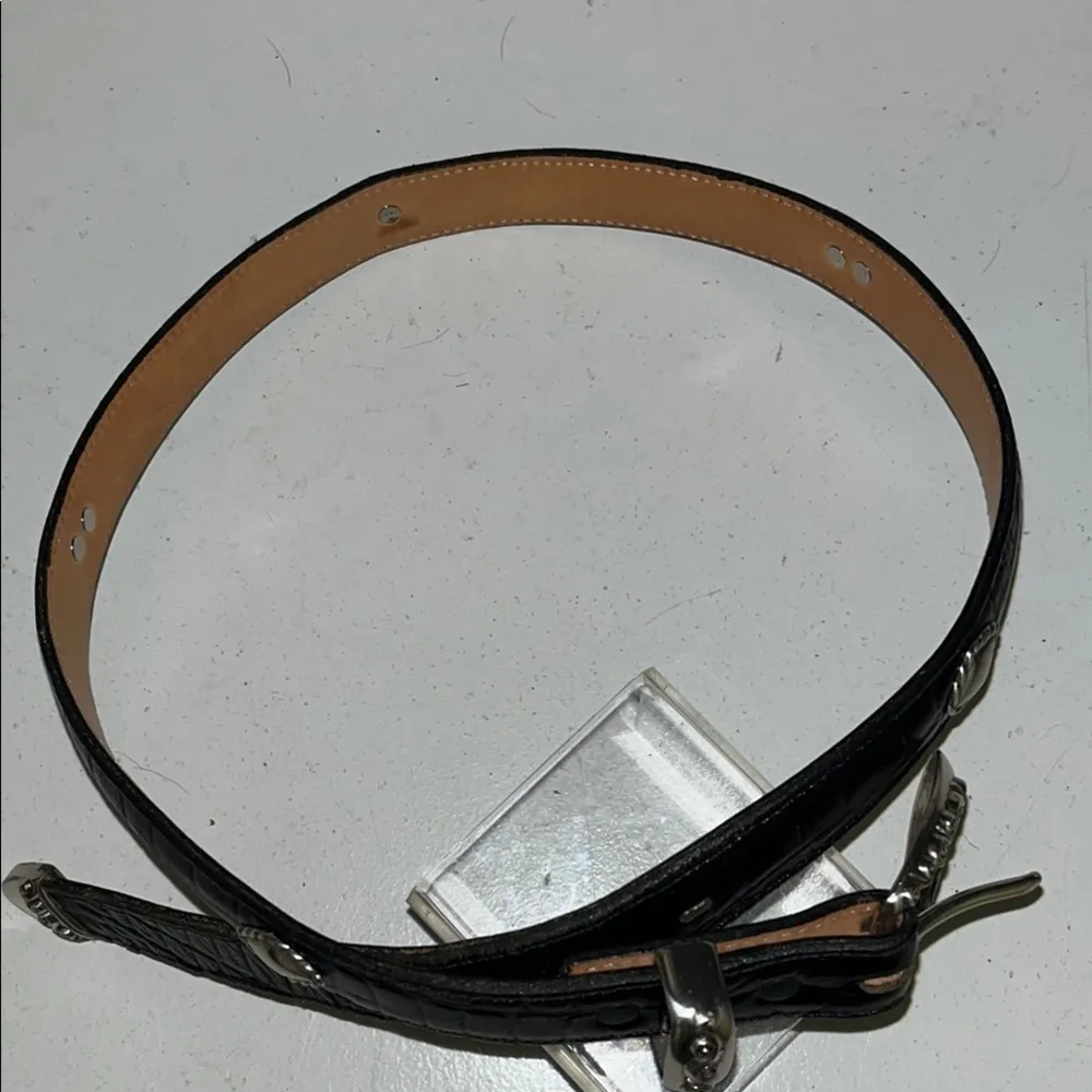 Brighton vintage 1996 Black Leather Belt with Silver Accents - Image 4
