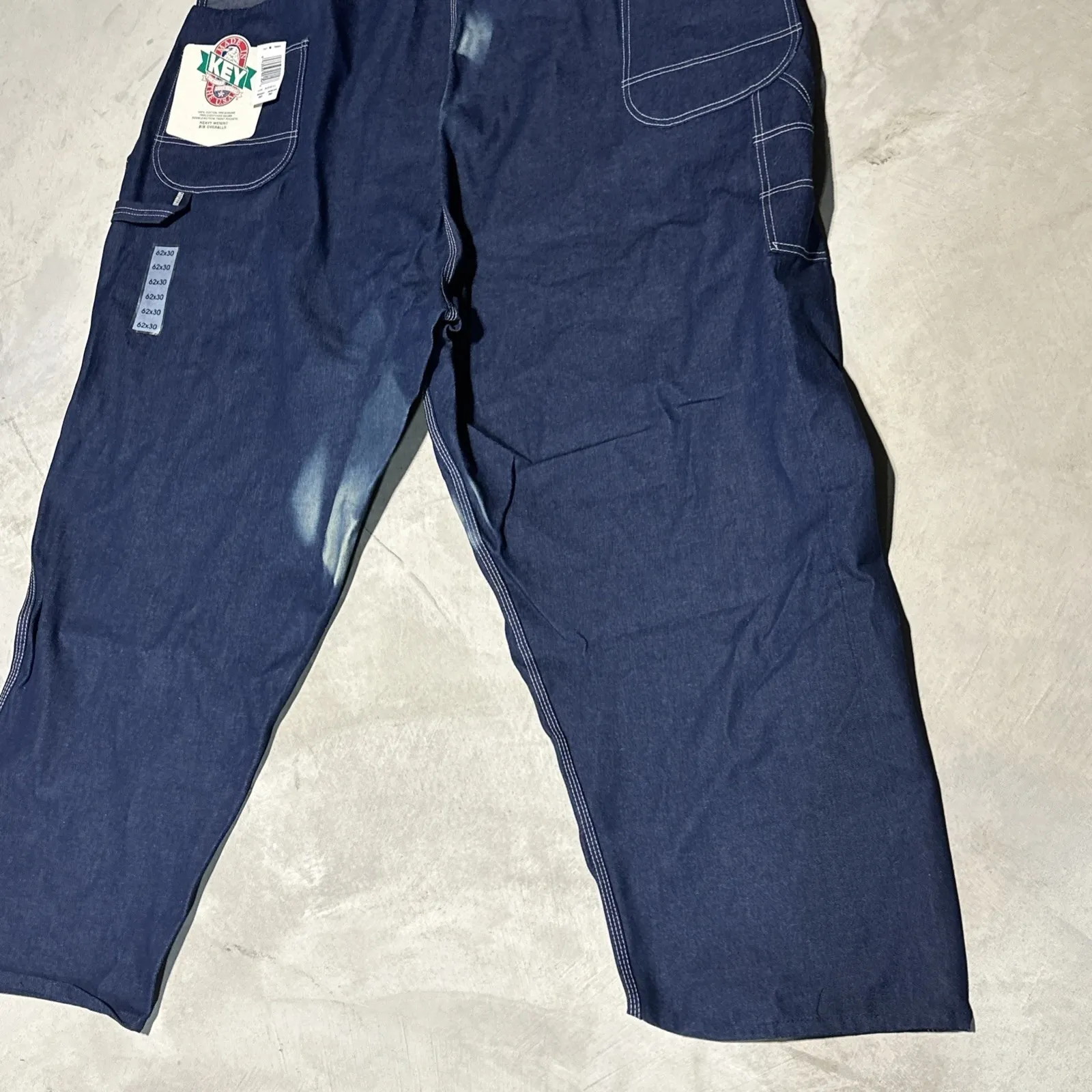 Key Imperial Bib Overalls Men's SZ 62x30 Blue Denim Carpenter Farm Vintage NOS - Image 11