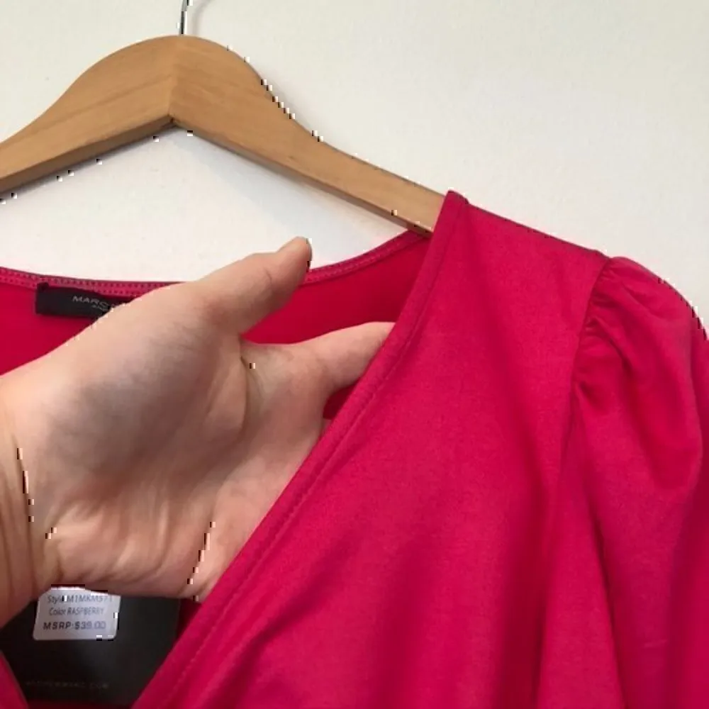 NEW NWT MARC NEW YORK Hot Pink Long Sleeve Ruched Gathered Y2K 00s Blouse Small - Image 6