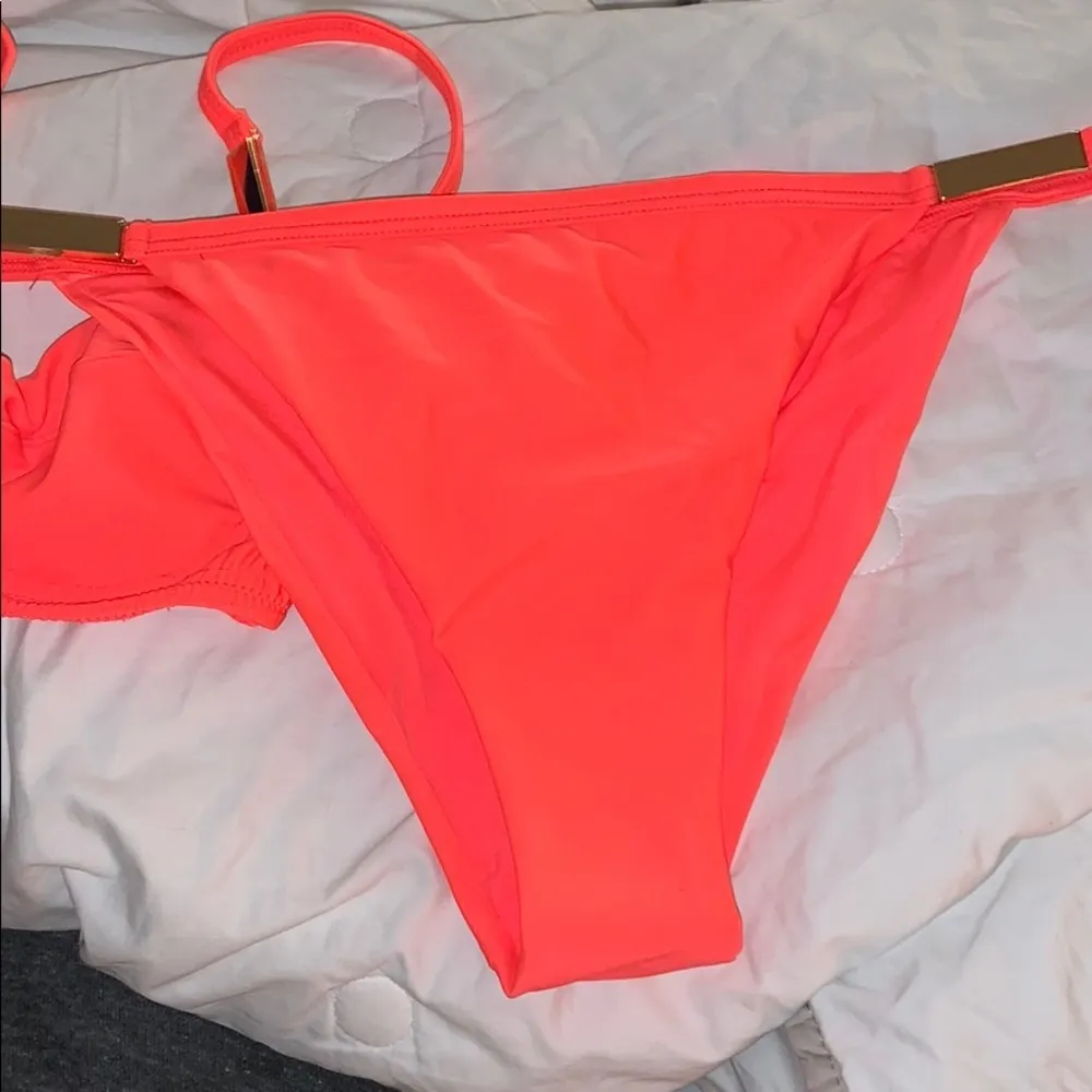 River Island shirred high leg bikini set‎ coral - Image 4