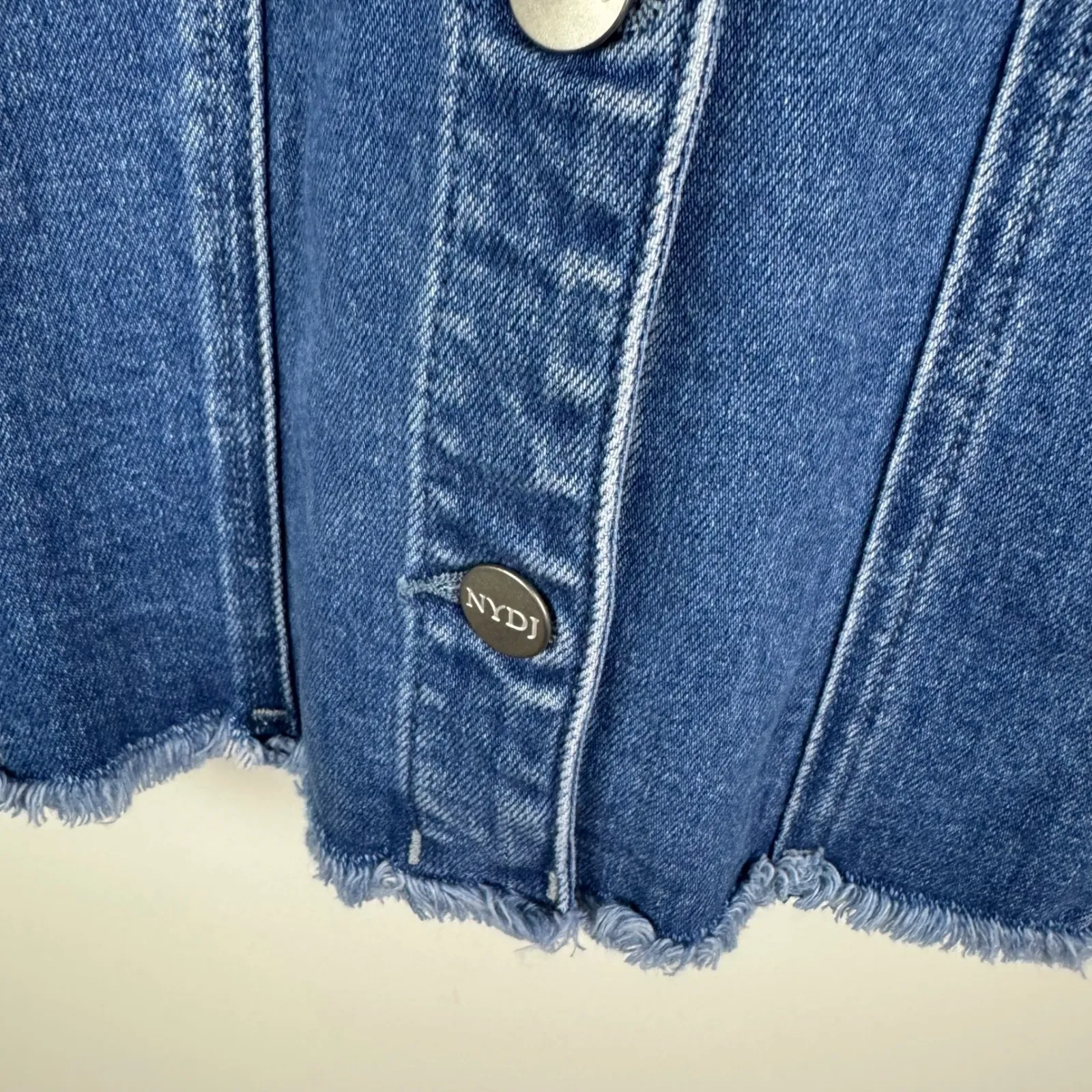 NWT NYDJ Astral Denim Jacket Medium Blue Puff Sleeve Raw Hem Cropped Western‎ - Image 3