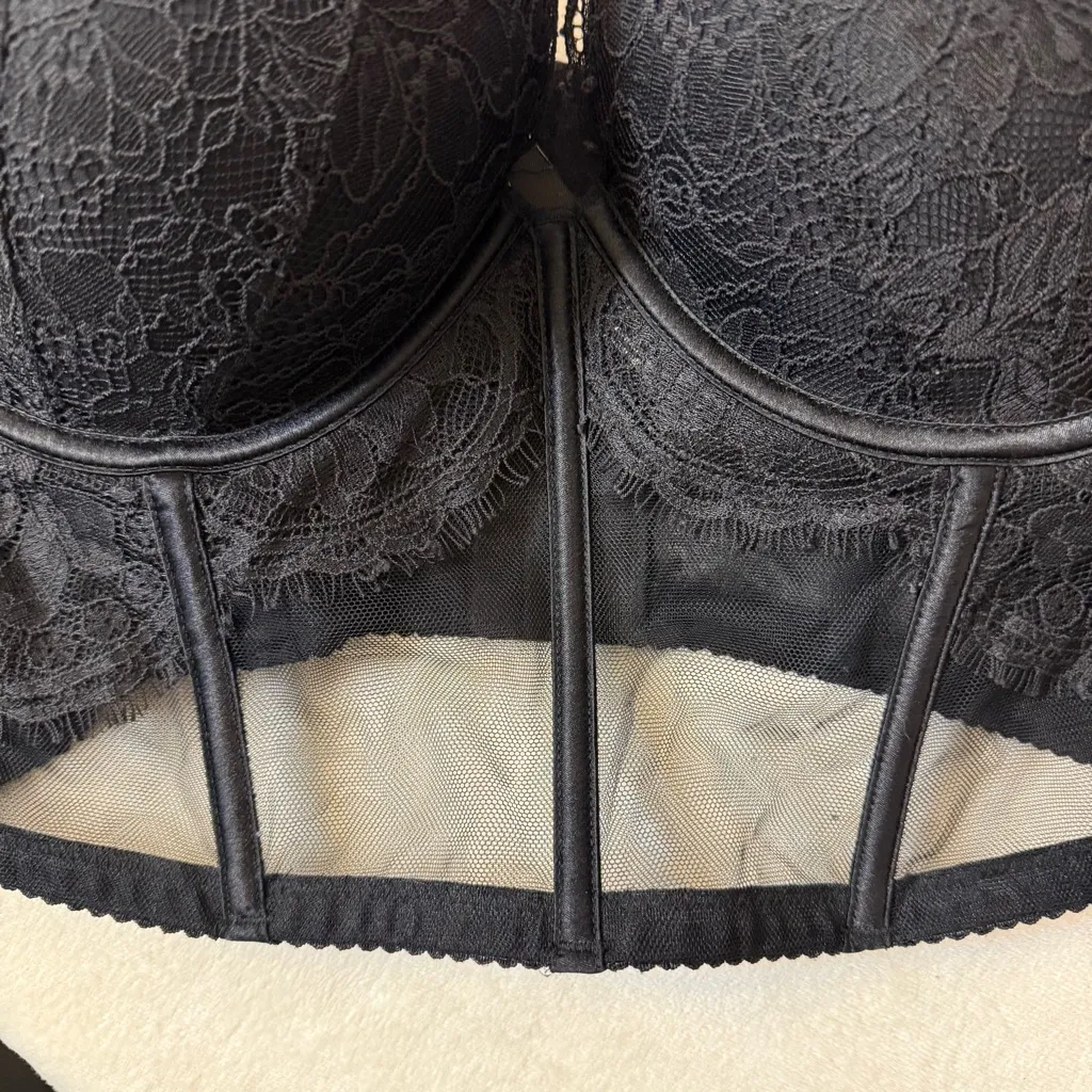 Victoria’s Secret Very Sexy Black Lace Shine Strap Corset Bra Top Size 34DD - Image 7