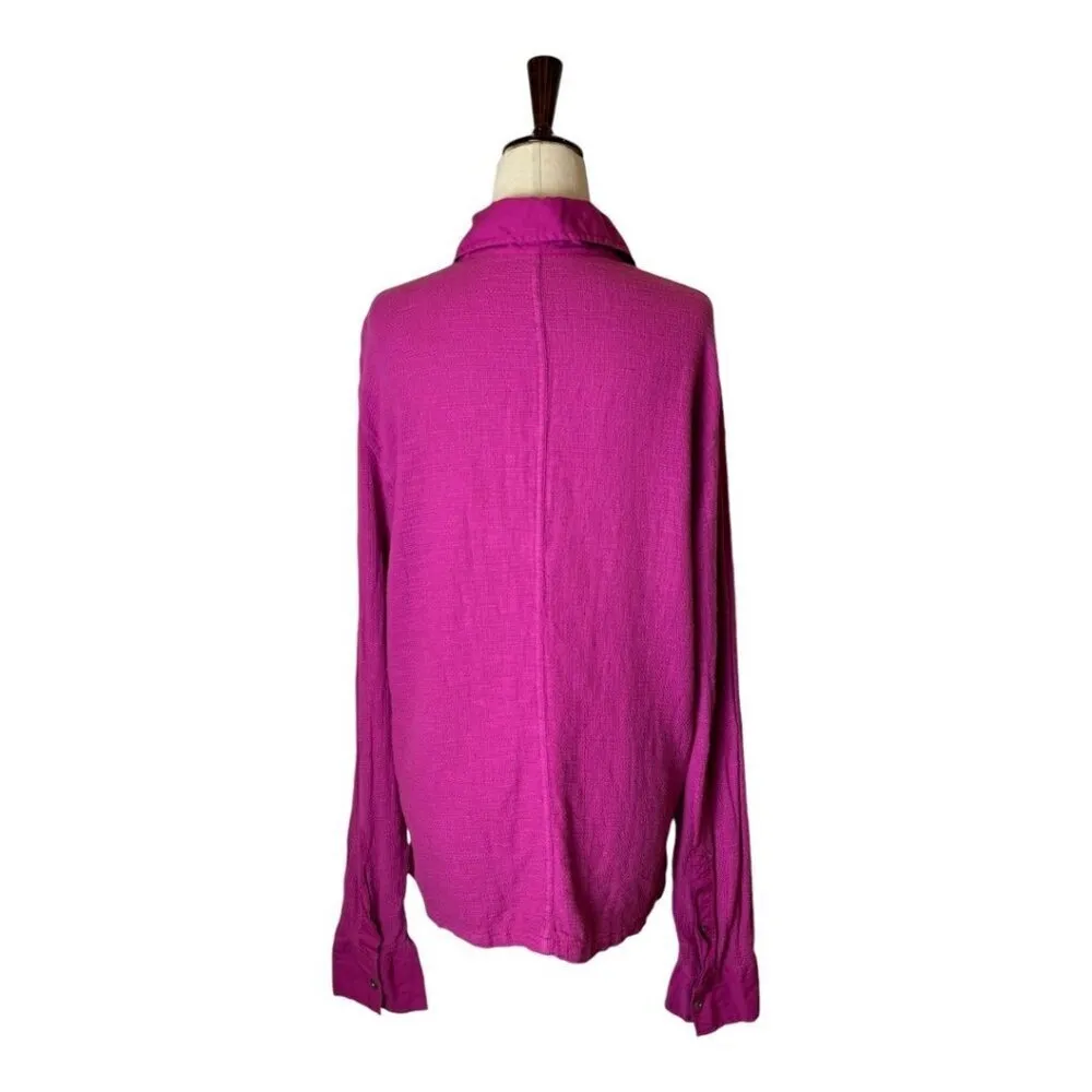 J Lindeberg Shirt Women XL Pink‎ Textured Cotton Collared Lace Up Front Top Pink - Image 2