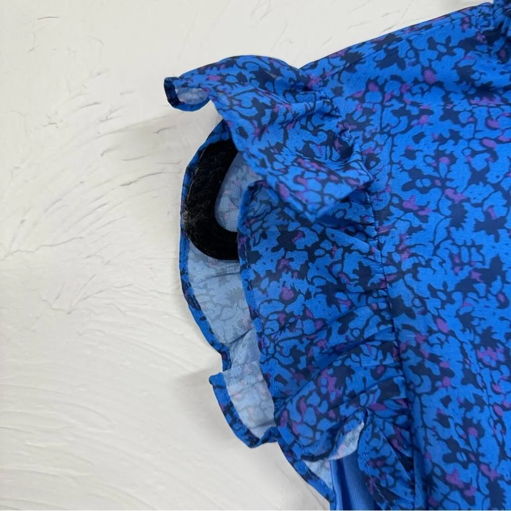 Tcec Blue Ditsy Floral Smocked Mini Dress Womens S Romantic Tiered Ruffled Girly - Image 5