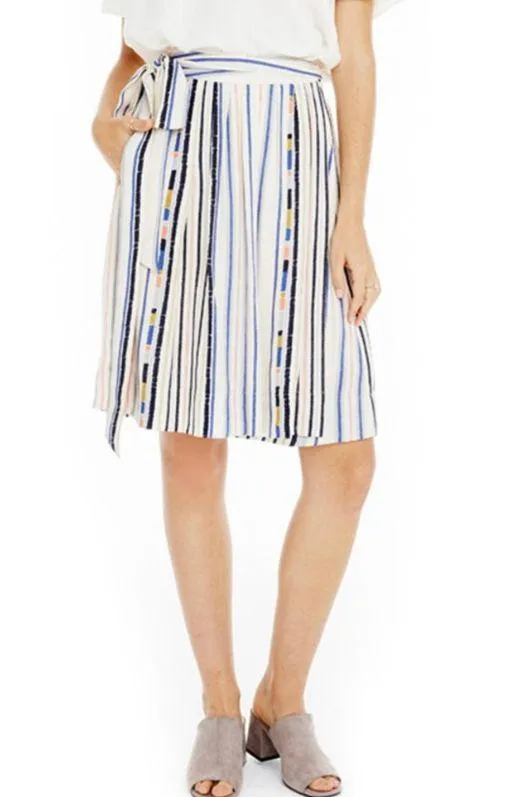 The Label Cream Striped Multicolor Print Wrap Skirt - Image 2