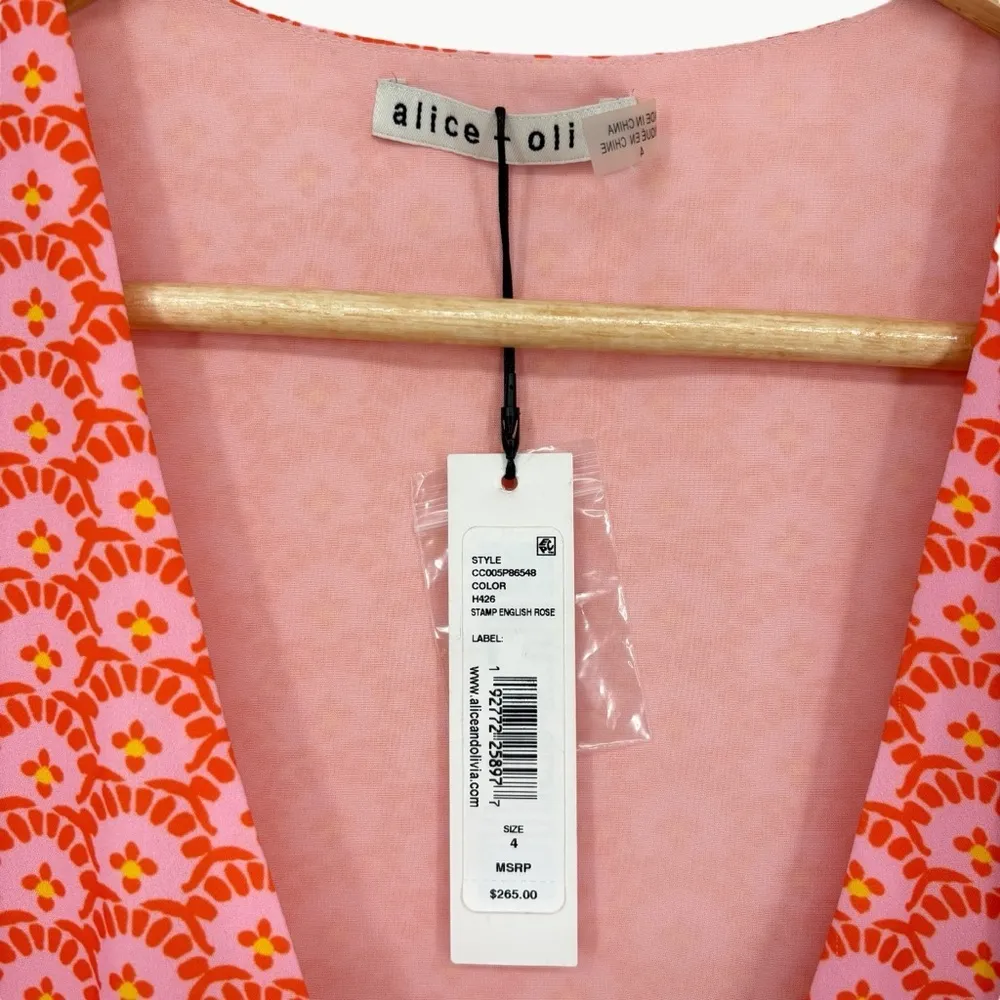 NWT Alice + Olivia Sandra Floral Wrap Mini Dress | Sz 4 | English Rose Pink - Image 6