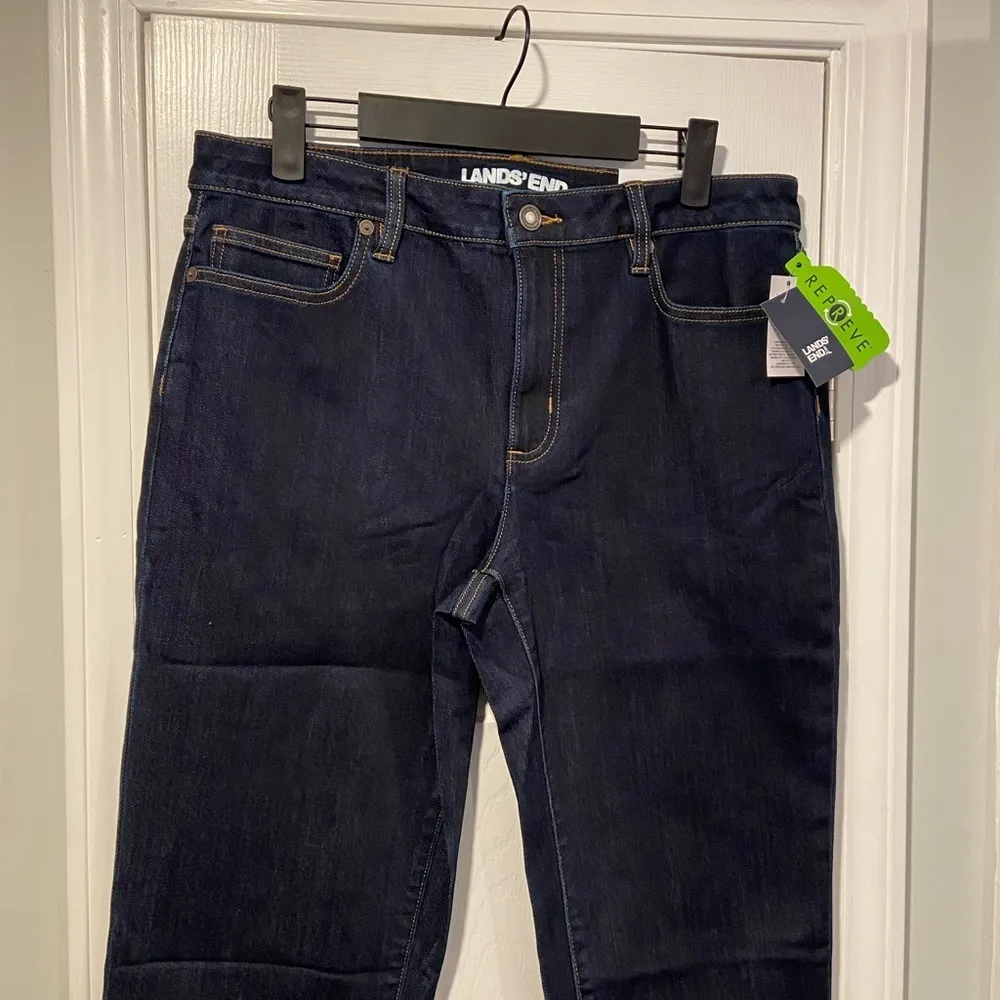 NWT Lands End Size 16 Mid Rise Straight Leg Dark Wash Cotton Stretch Denim Jeans - Image 2