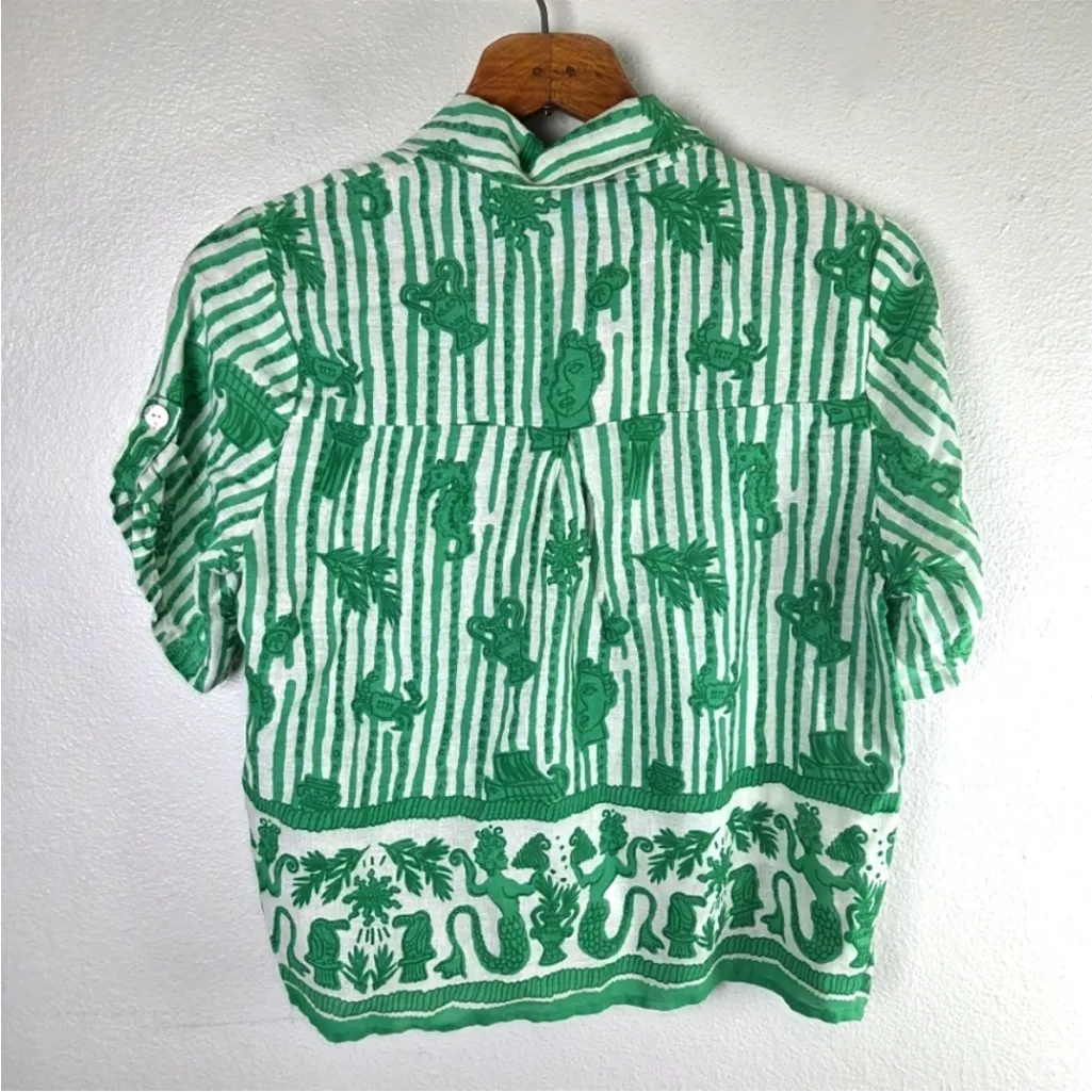 NWT Calypso St. Barth Greek Green and Cream Patterned Blouse size small - Image 5