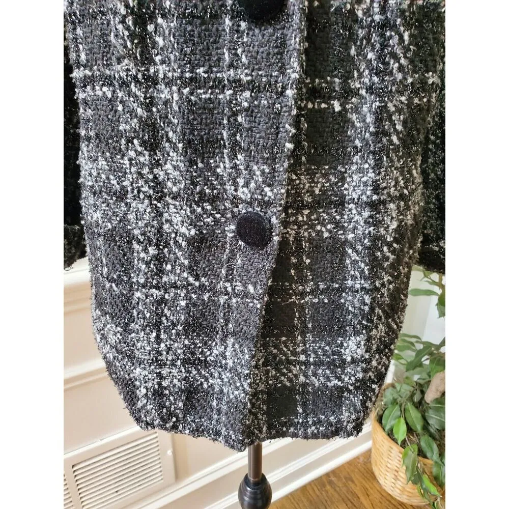 Davi Antte Women's Gray & White Plaid Long Sleeve Buttons Front Jacket Coat XL - Image 4