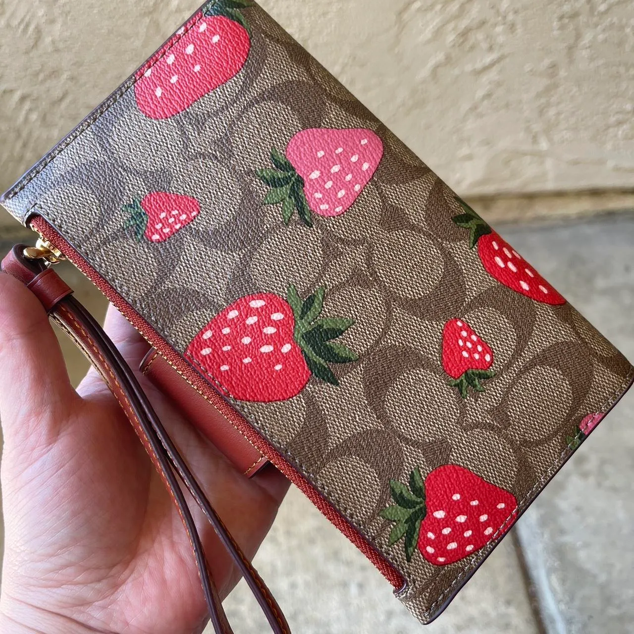 Coach Wild Strawberry Print Tech Wallet - Image 2