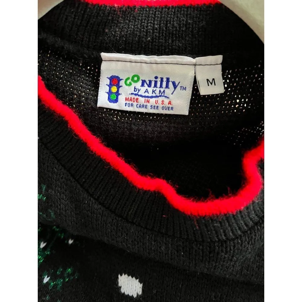 Vtg 80s pair of Christmas teddy bear sweater M ice skating winter holiday cute Blue Size M - Image 11