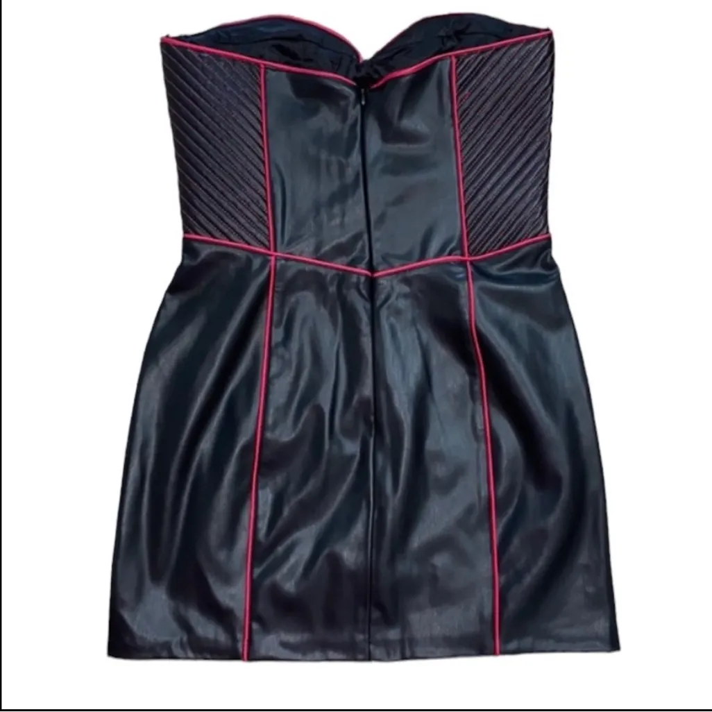 Zara Faux Leather Strapless Black and Red Mini Dress(Size Large) - Image 4