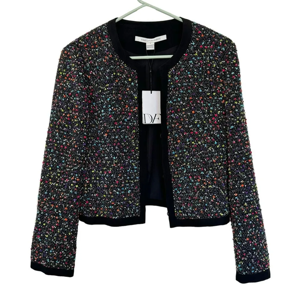 NWT Diane von Furstenberg Emery Splatter Tweed Jacket Size 8 - Image 3