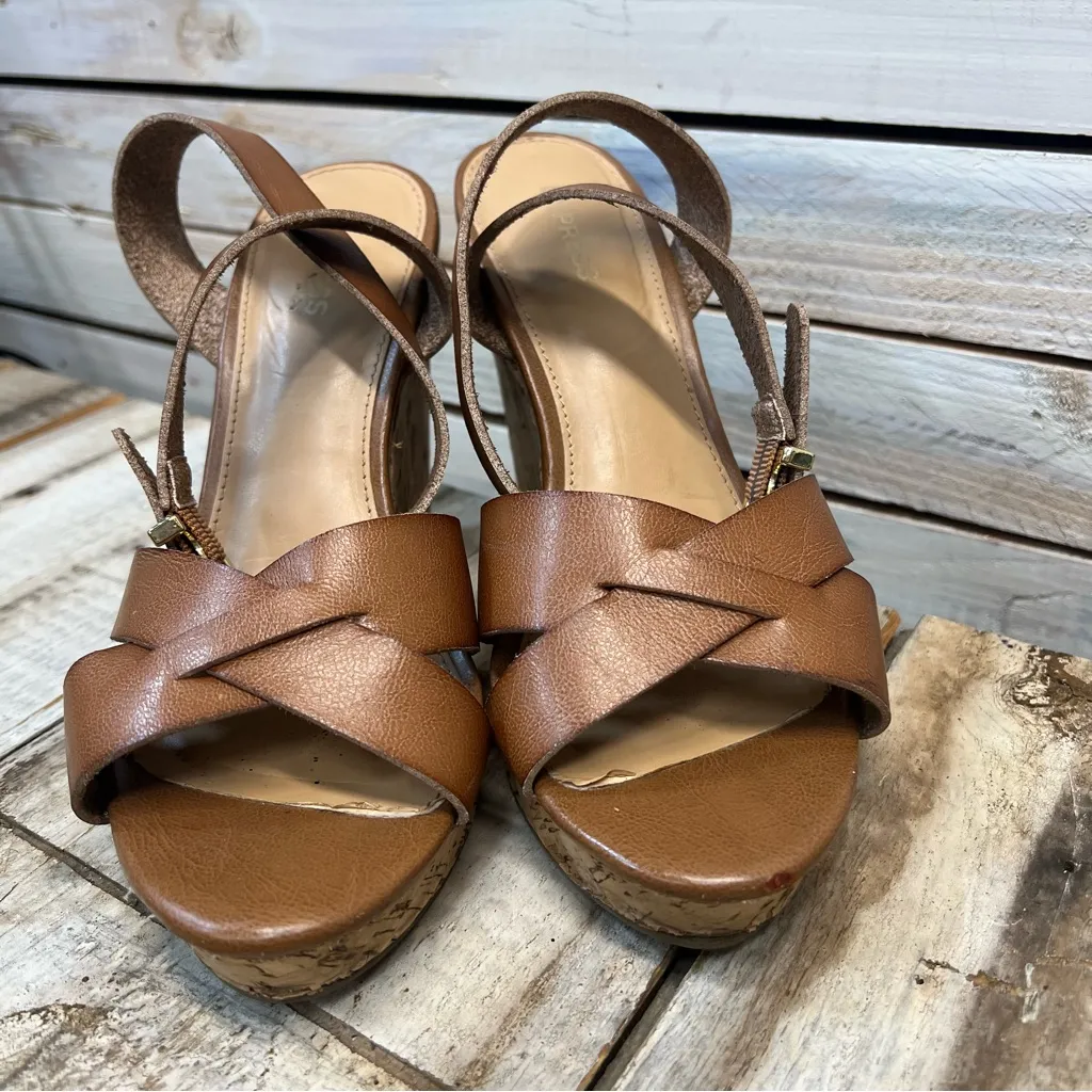 Express Brown Cork Wedge Sandals Strappy Platform Slingback Summer Shoes Size 8 - Image 3