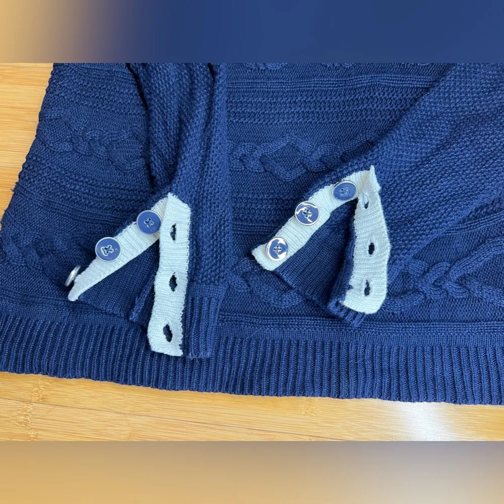 Talbots women’s Navy Pullover long sleeve Button Cuff Cable Knit Sweater|Size:MP - Image 3