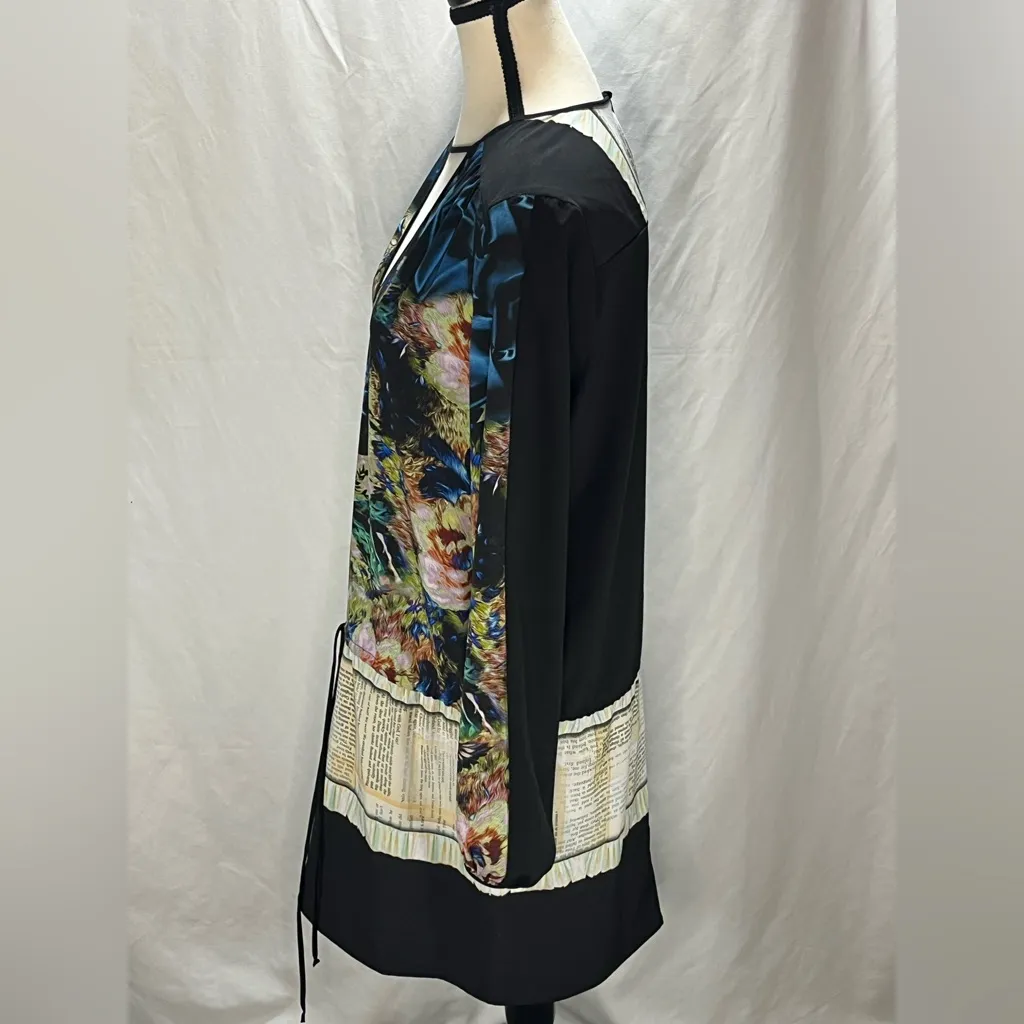 Clover Canyon Floral Text Print Shift V-Neck  Long Sleeve Tunic Dress - Image 4