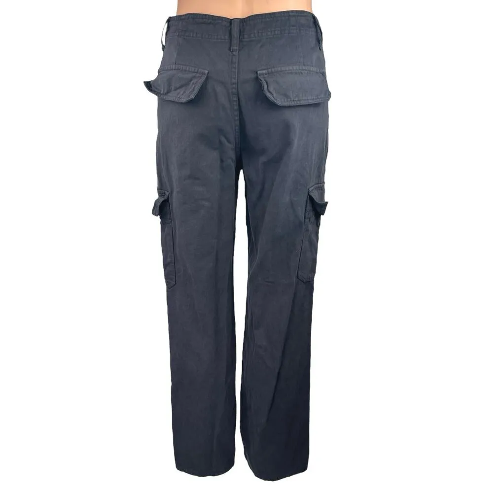 Zara Black Straight Wide Leg High Rise Cargo Trousers Denim Jeans Pants Size 4 - Image 3