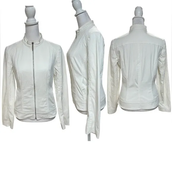 Hilton Hollis White Zip Front Crew Neck Blazer / Jacket Size 2 - Image 2